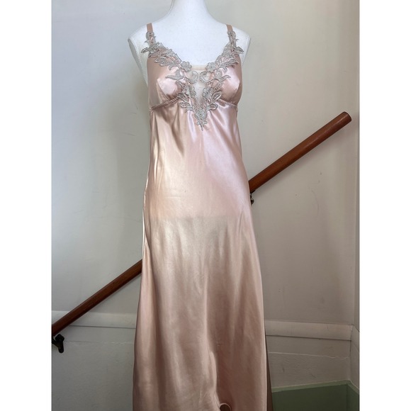 Vintage Nightgown Slip Dress Size M Satin Lace Romantic Fairy Maxi Chemise Y2K - Picture 8 of 10